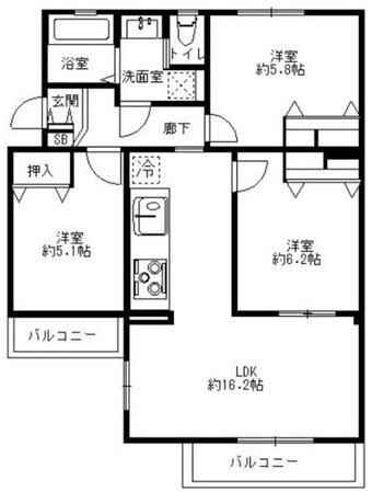 サニータウンにれの木台第二住宅3-28棟の物件間取画像